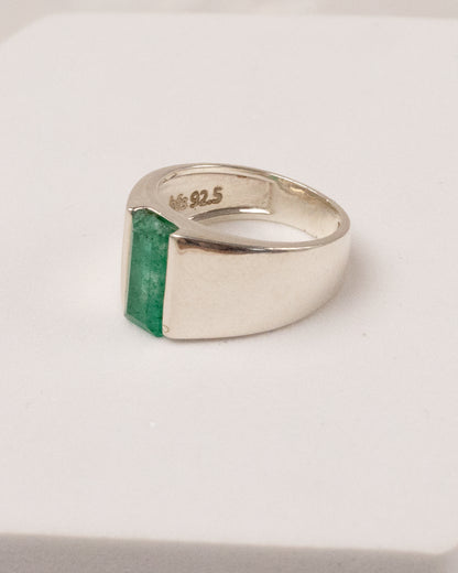 Vertical Emerald Bar Signet Ring