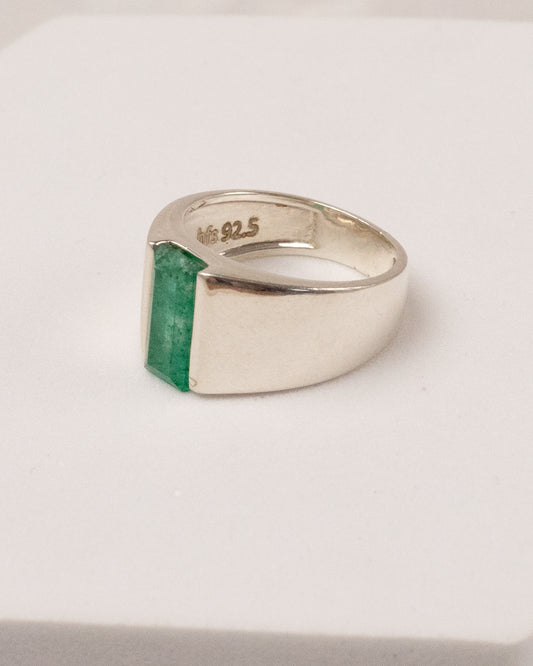 Vertical Emerald Bar Signet Ring