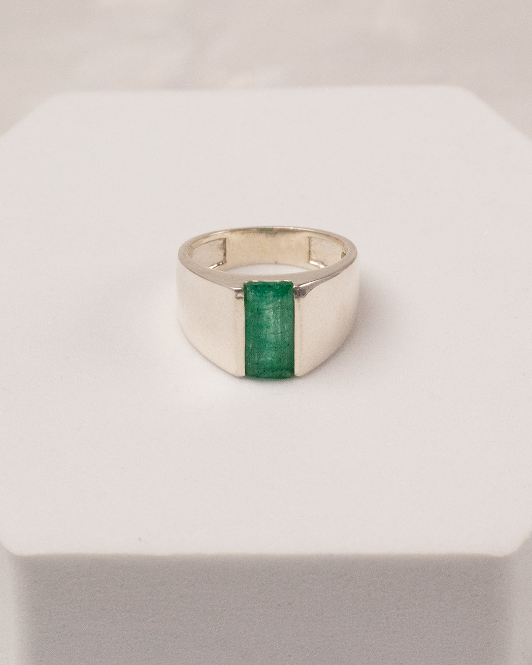 Vertical Emerald Bar Signet Ring