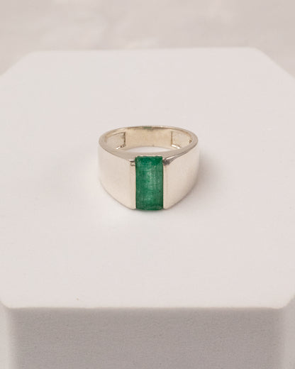 Vertical Emerald Bar Signet Ring