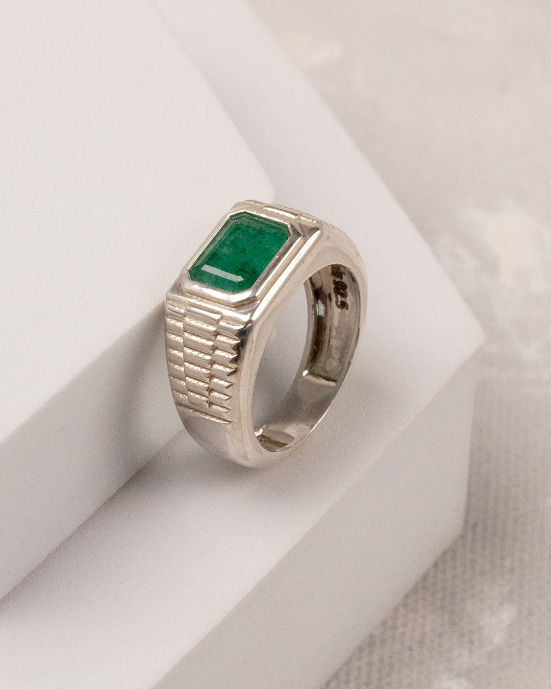 Emerald Luxury Signet Ring — Rolex-Inspired