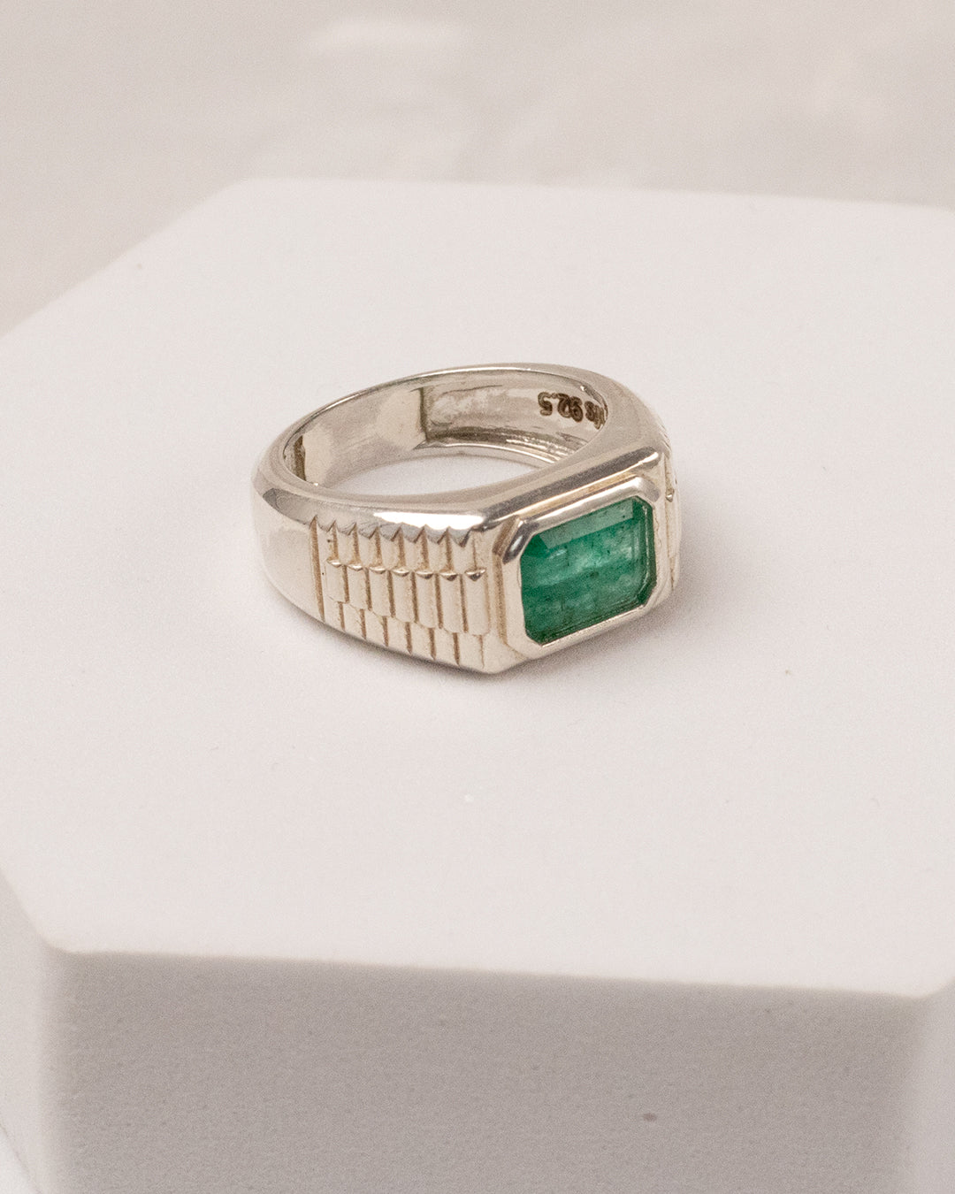Emerald Luxury Signet Ring — Rolex-Inspired