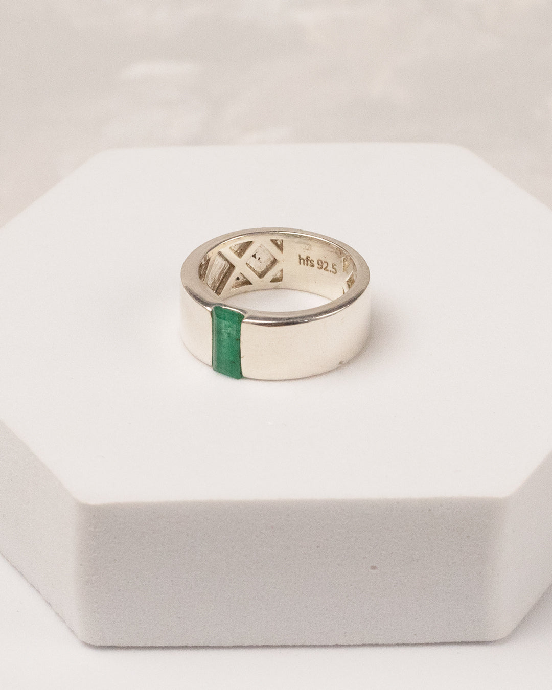 Wide Band Flush-Set Emerald Ring