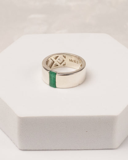 Wide Band Flush-Set Emerald Ring