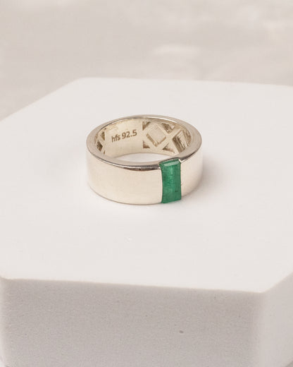 Wide Band Flush-Set Emerald Ring