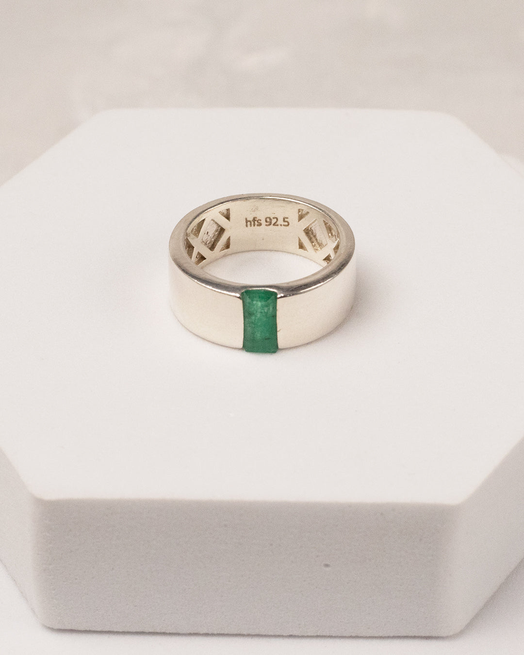 Wide Band Flush-Set Emerald Ring