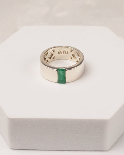 Wide Band Flush-Set Emerald Ring