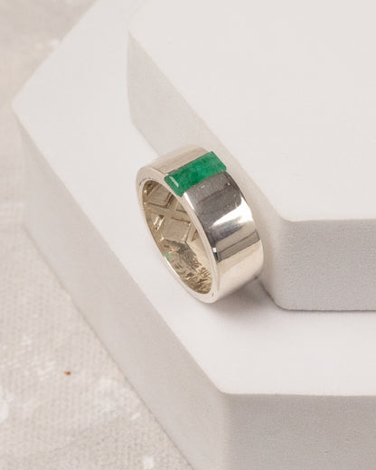 Wide Band Flush-Set Emerald Ring