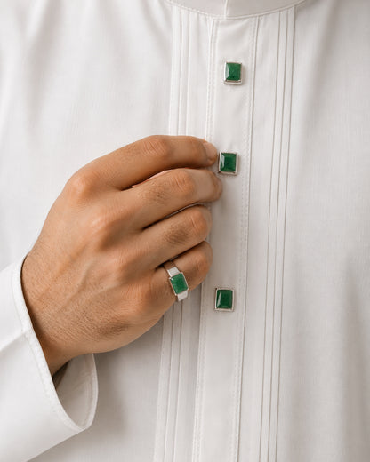 Natural Emerald Solitaire Matte Band Ring