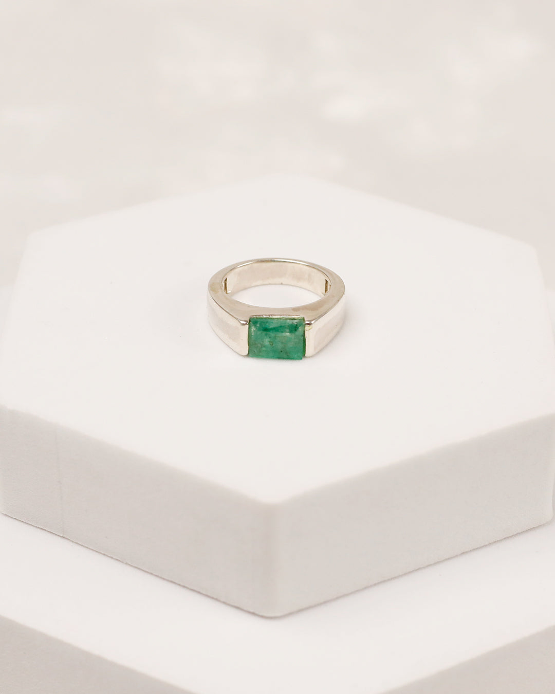 Natural Emerald Solitaire Matte Band Ring