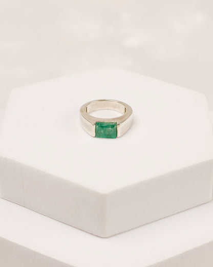 Natural Emerald Solitaire Matte Band Ring