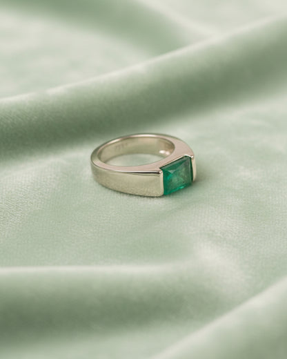 Natural Emerald Solitaire Matte Band Ring