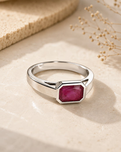 Emerald-Cut Ruby Classic Bezel Ring