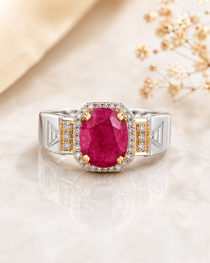 Statement Ruby Ring with Diamond Halo