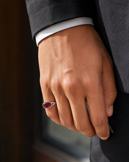 Oval Ruby Ring with Gold Milgrain Bezel