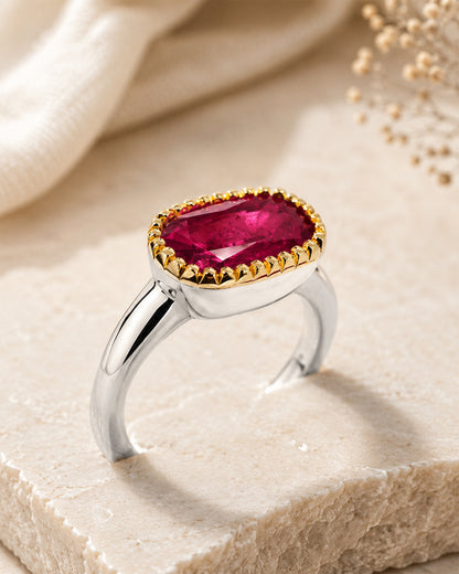 Oval Ruby Ring with Gold Milgrain Bezel