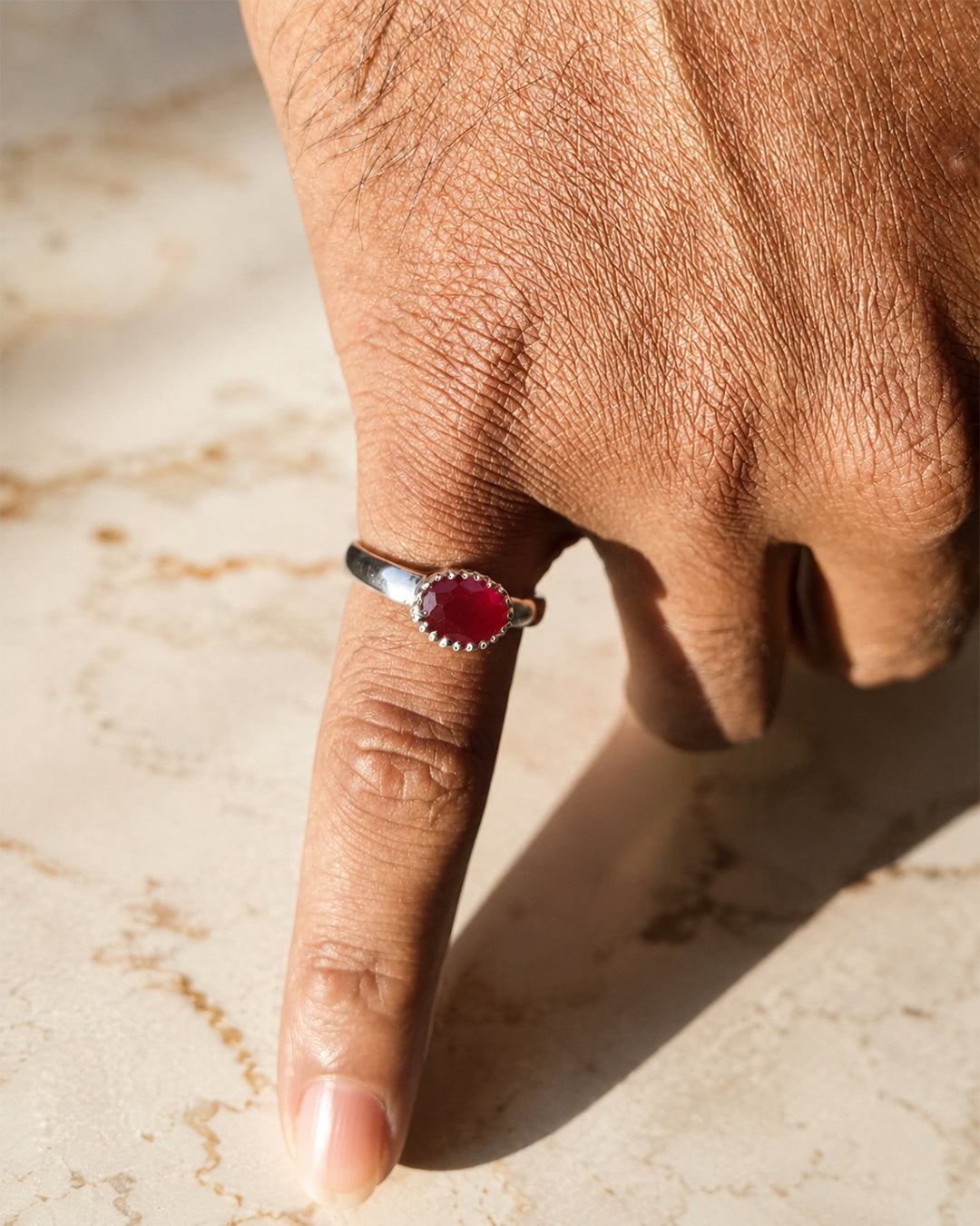 Ruby Beaded Bezel Ring