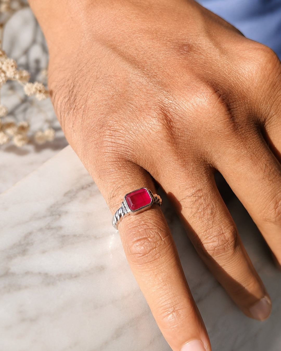 Twisted Band Ruby Signet Ring