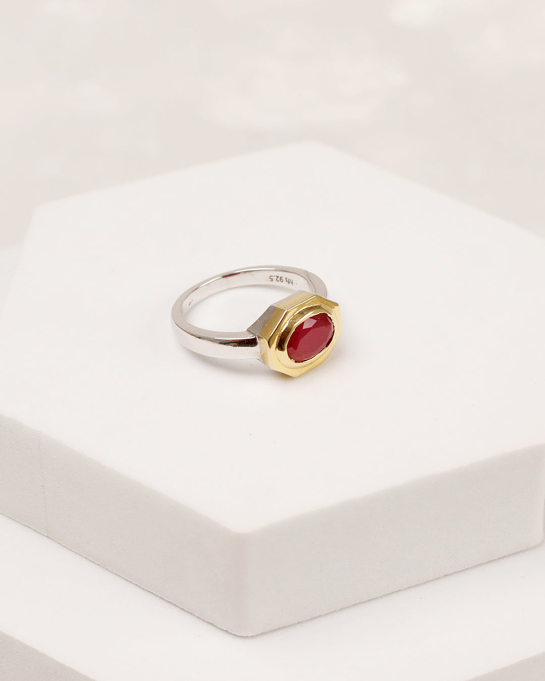 Octagon-Bezel Ruby Ring