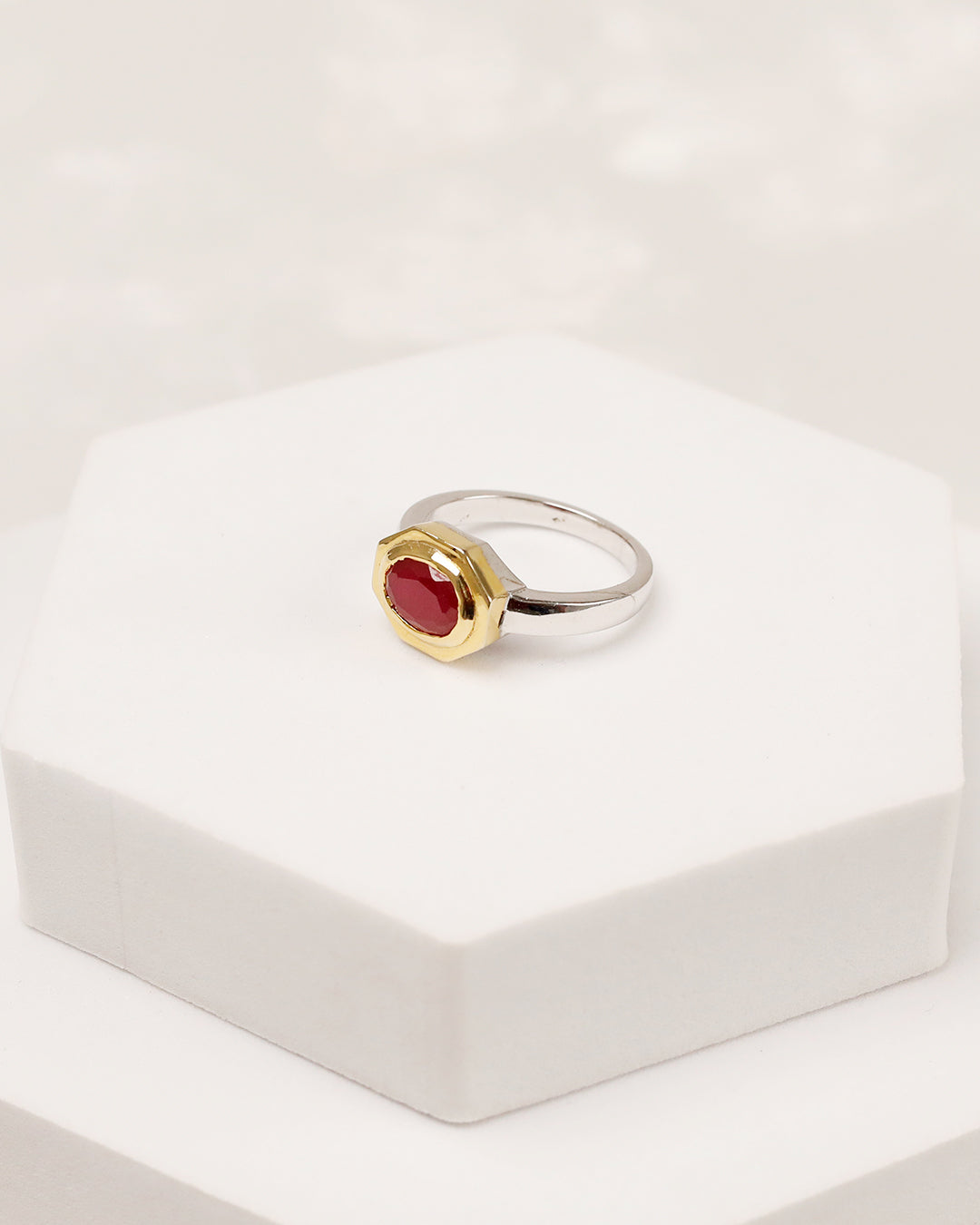 Octagon-Bezel Ruby Ring