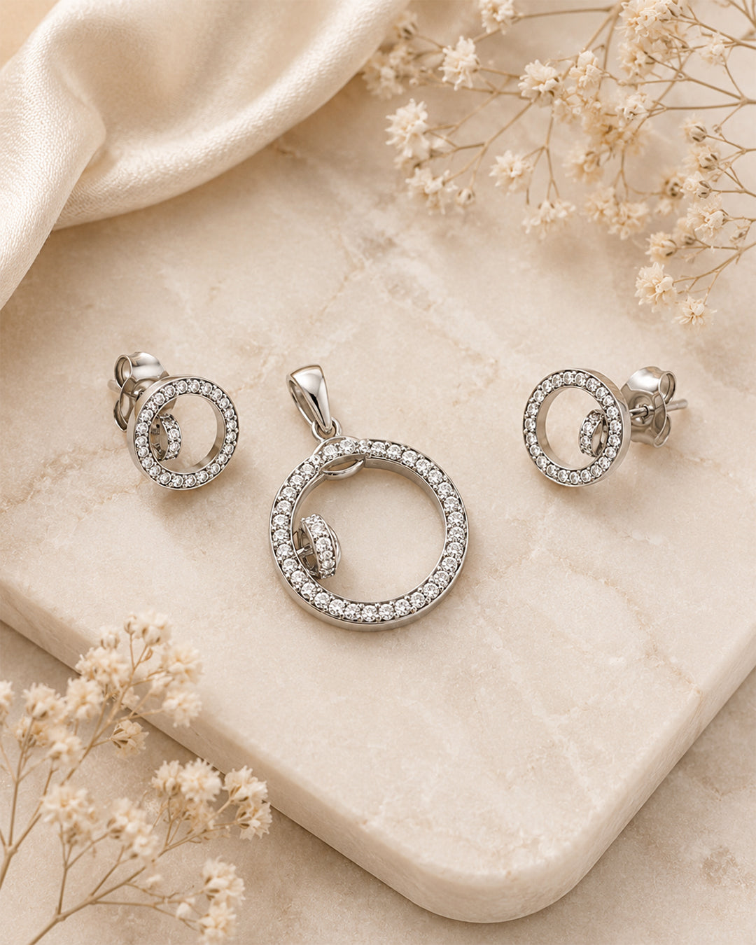 Double Circle CZ Eternity Pendant & Stud Set