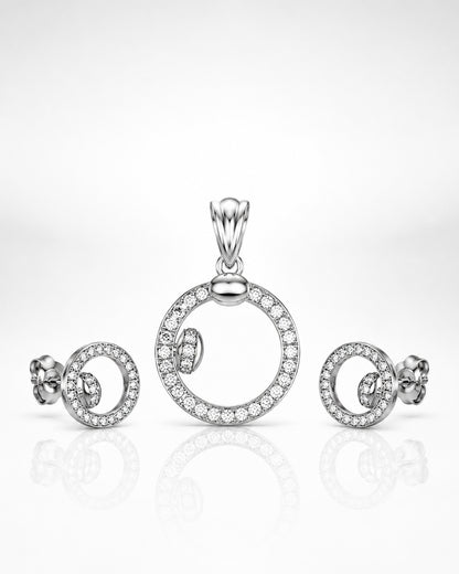 Double Circle CZ Eternity Pendant & Stud Set