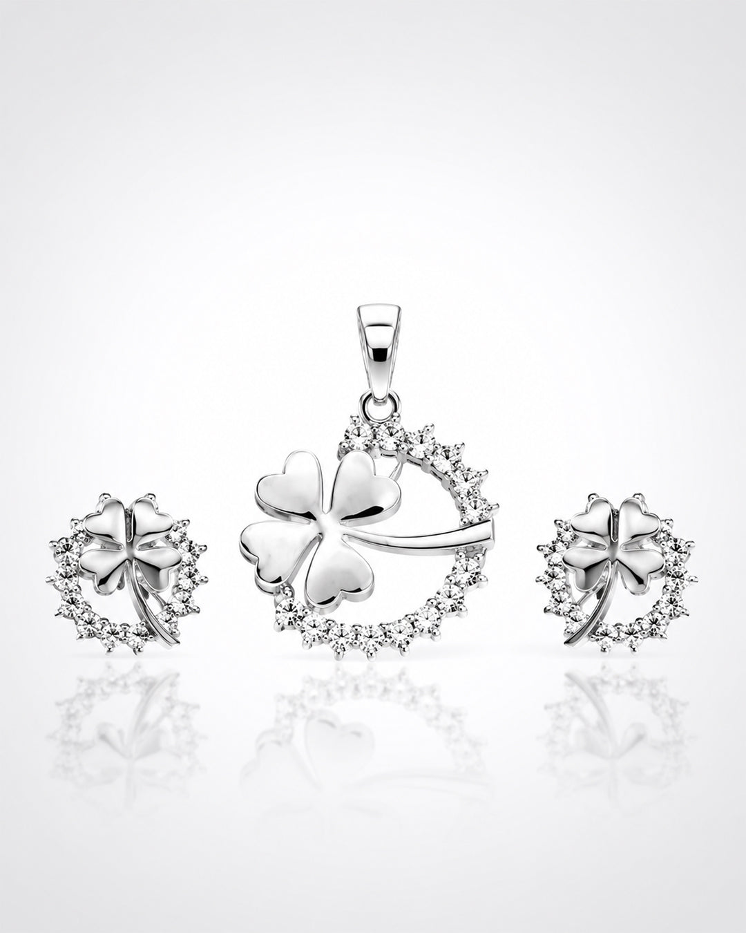 Clover & Crystal Moon Arc Silver Set
