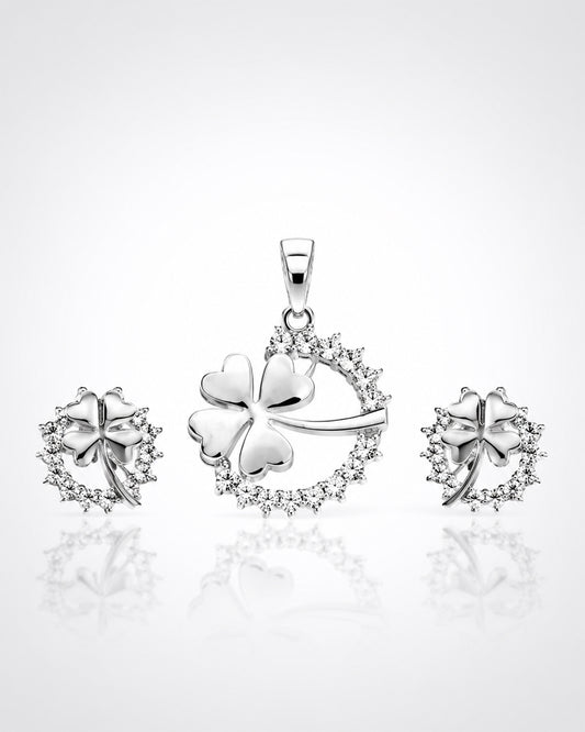 Clover & Crystal Moon Arc Silver Set