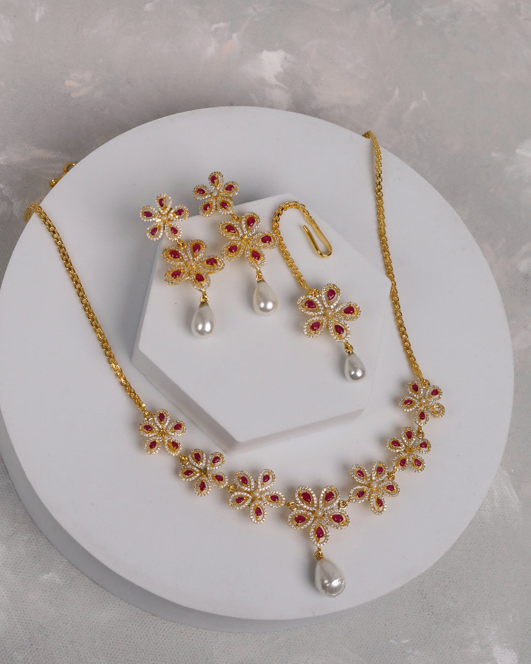 Ruby Bloom Necklace Set - 925 silver