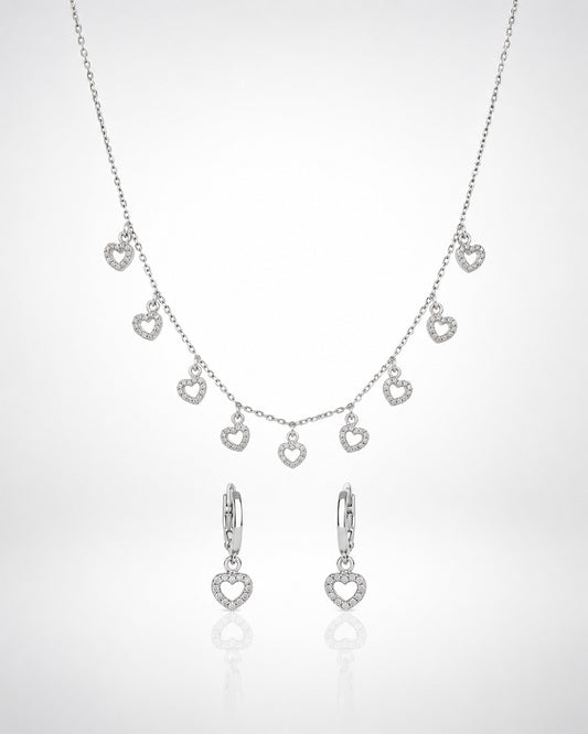 Multi Heart Charm Necklace & Huggie Earring Set