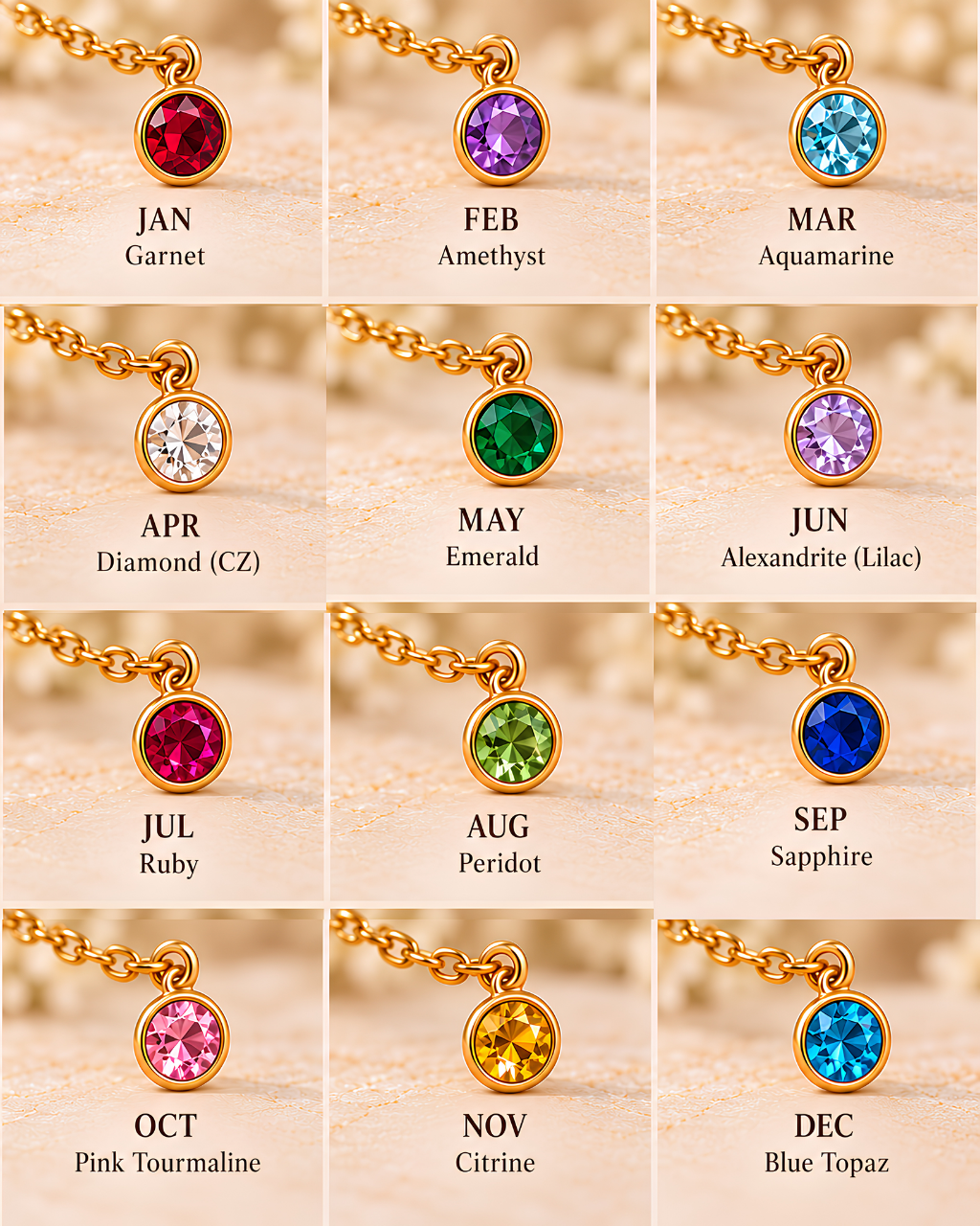 Arabic Initial Birthstone Clover Pendant with Chain – Mother of Pearl & 22K Gold Plated 925 Silver