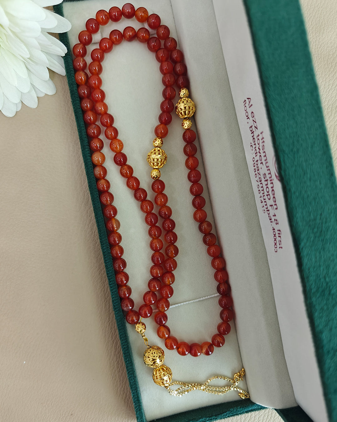 Sulemani Aqeeq Golden 100 count tasbih