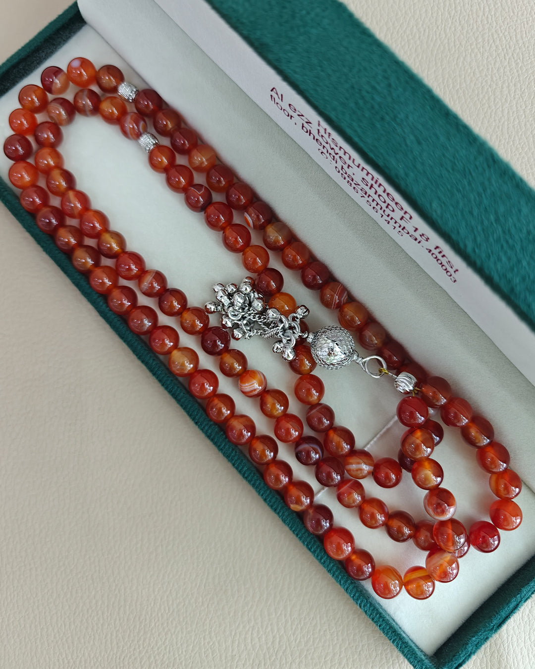 Sulemani Aqeeq Big Bead Real Silver 100 count tasbih