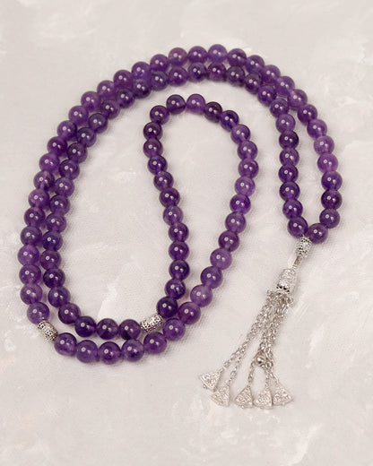 Natural Amethsty Real Silver 100 count tasbih