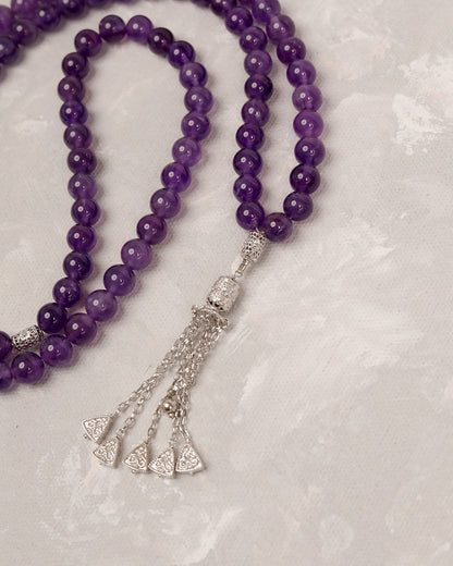 Natural Amethsty Real Silver 100 count tasbih