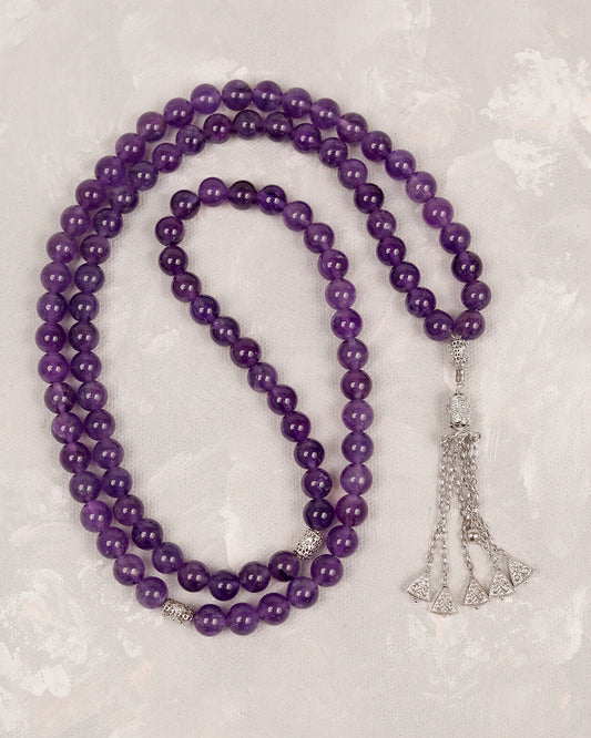 Natural Amethsty Real Silver 100 count tasbih