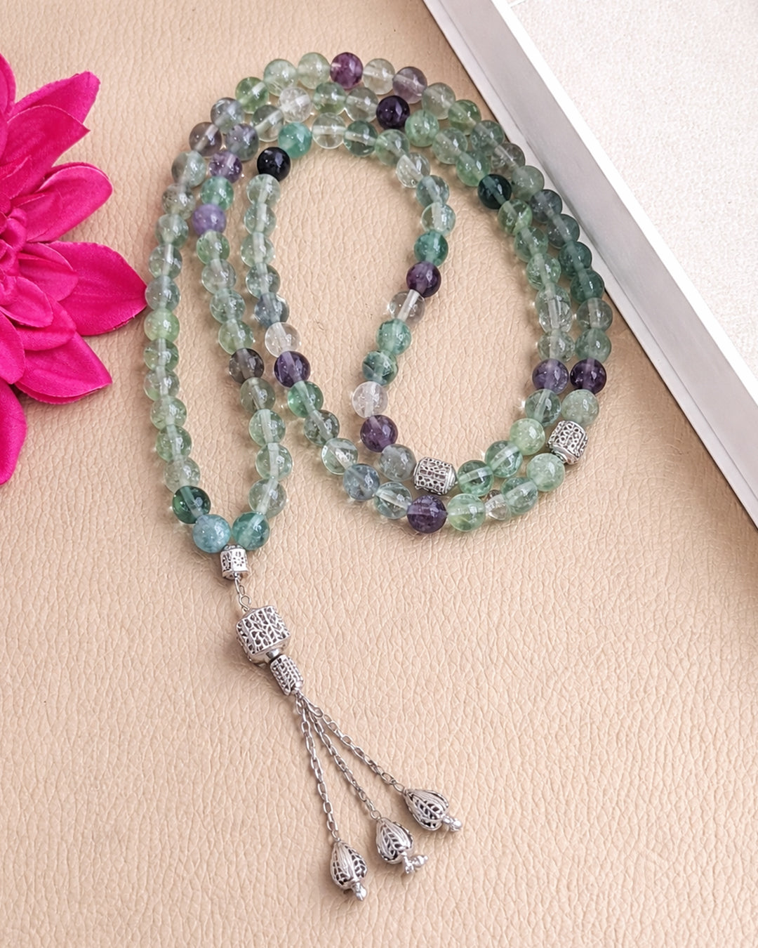 Natural Multi Fluorite Real Silver 100 count tasbih