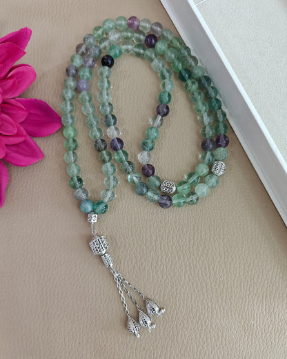 Natural Multi Fluorite Real Silver 100 count tasbih