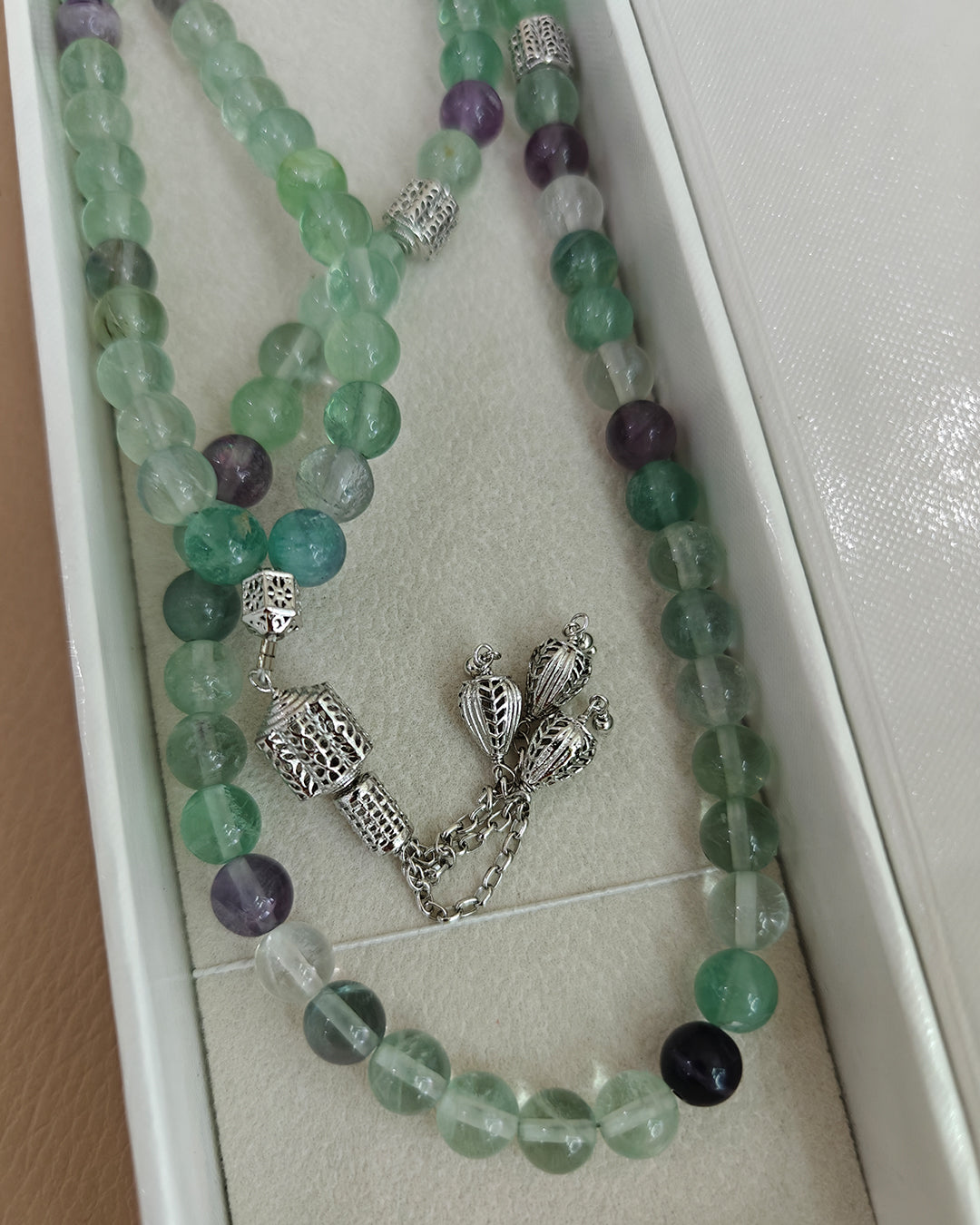 Natural Multi Fluorite Real Silver 100 count tasbih