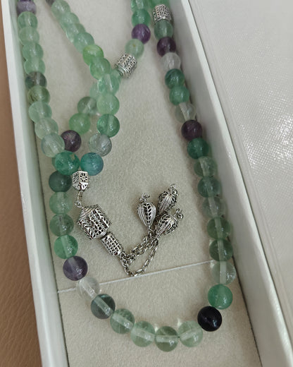Natural Multi Fluorite Real Silver 100 count tasbih