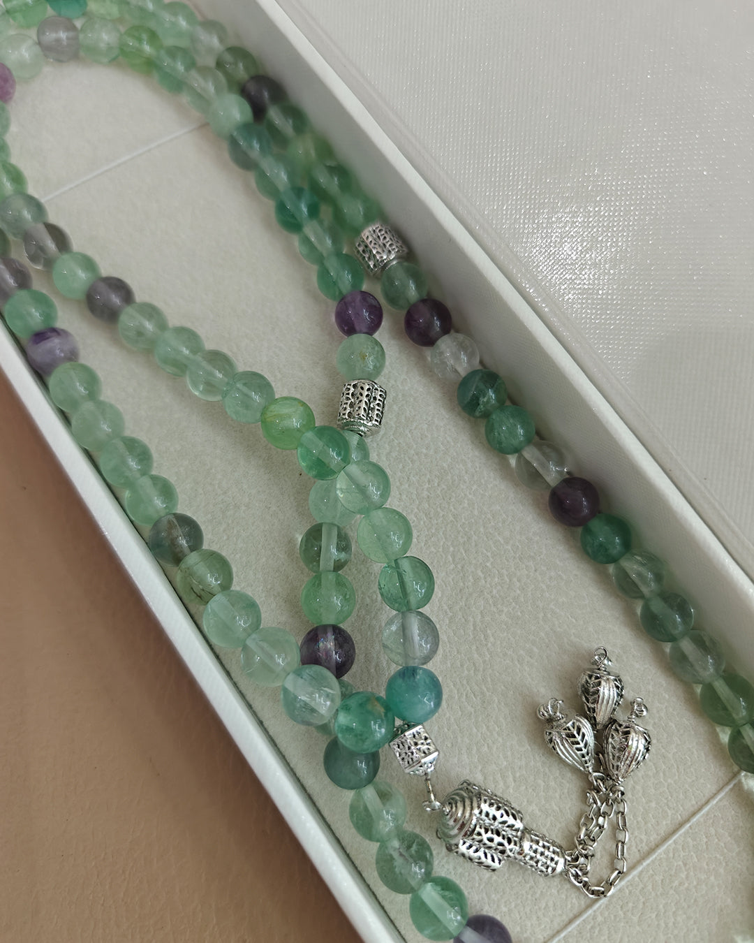 Natural Multi Fluorite Real Silver 100 count tasbih