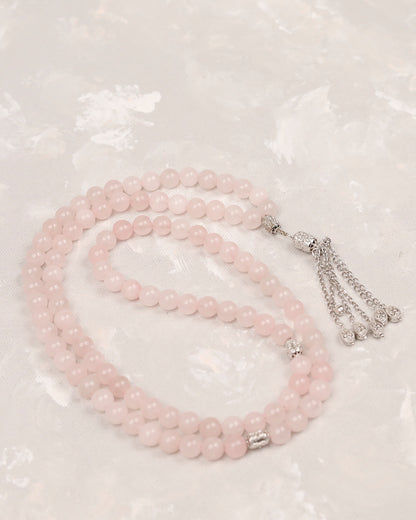 Natural Rose Quartz Real Silver 100 count tasbih