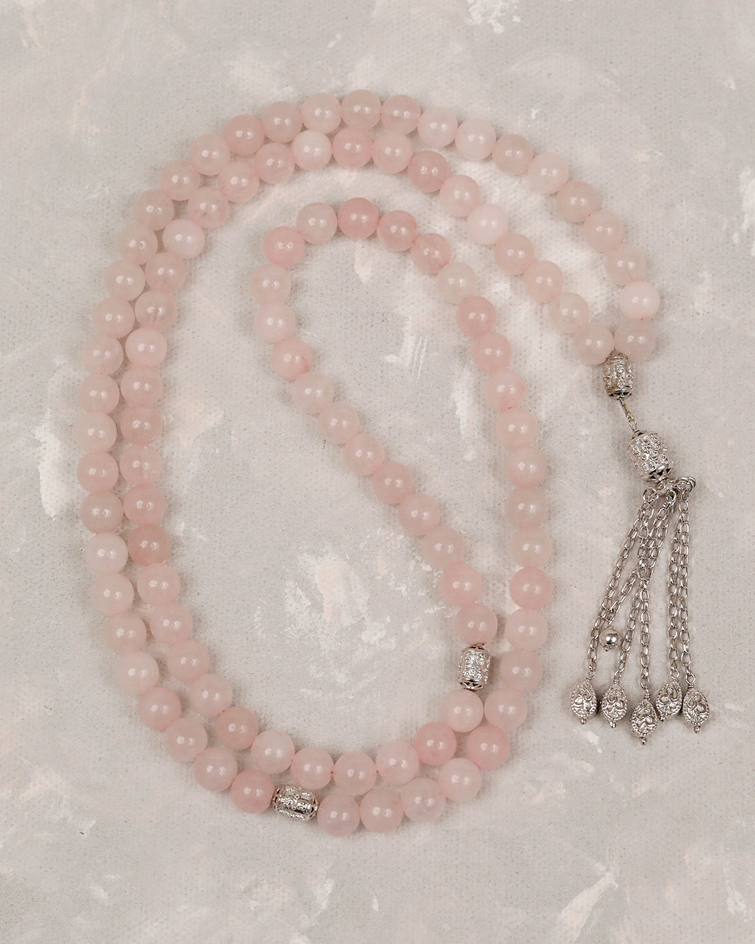 Natural Rose Quartz Real Silver 100 count tasbih
