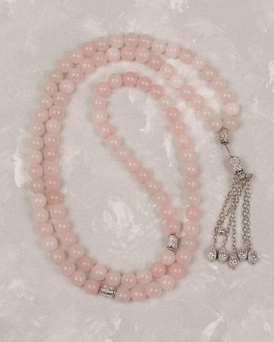 Natural Rose Quartz Real Silver 100 count tasbih
