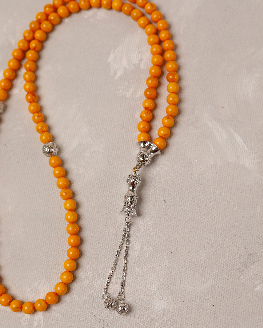 100% Natural Amber Ochre Yellow Real Silver 100 count tasbih