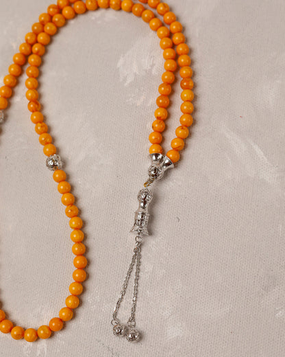 100% Natural Amber Ochre Yellow Real Silver 100 count tasbih