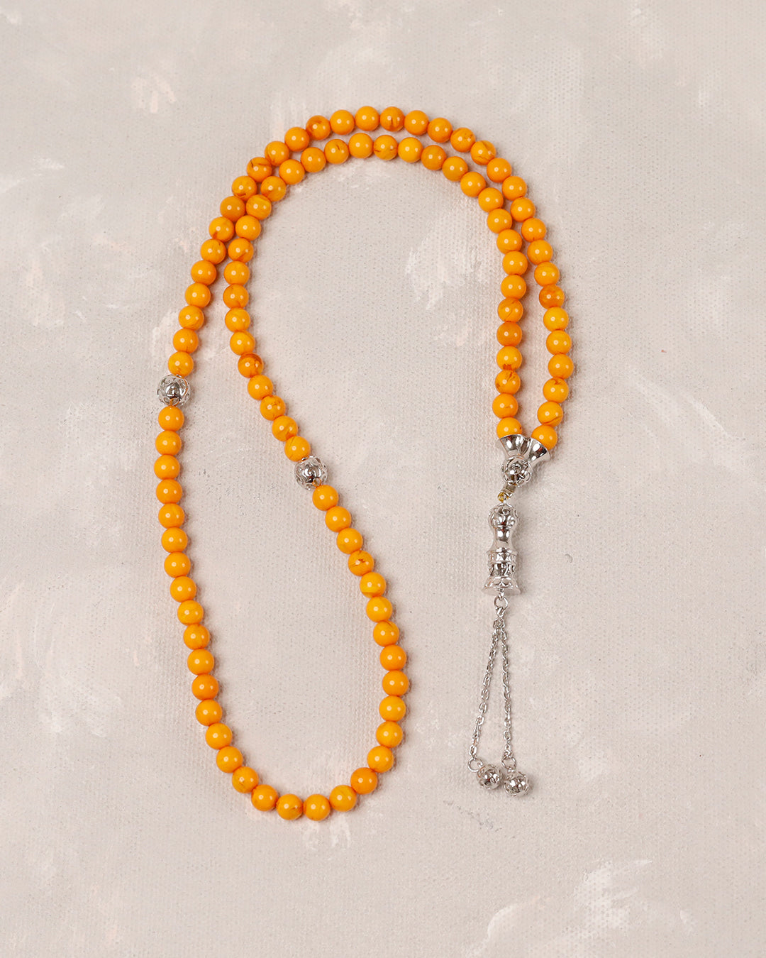 100% Natural Amber Ochre Yellow Real Silver 100 count tasbih
