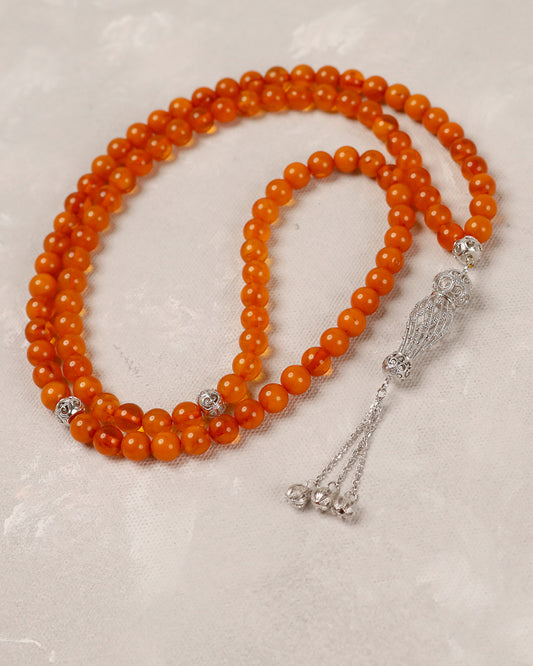 100% Natural Amber Honey Yellow Real Silver 100 count tasbih