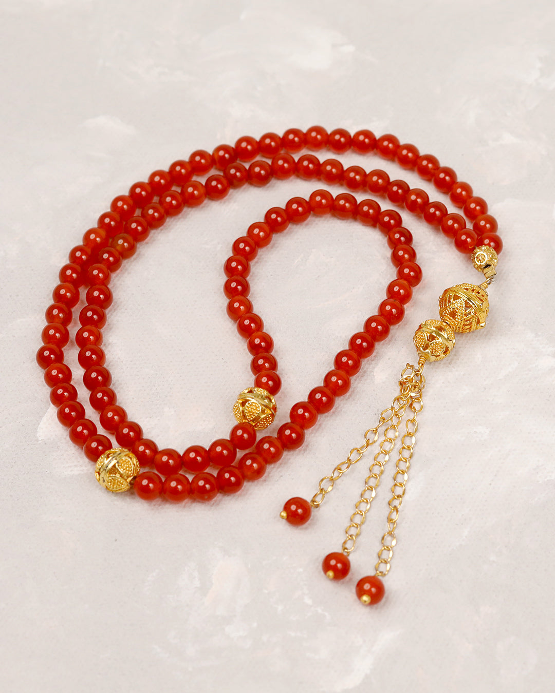 Red Aqeeq Pocket Golden 100 count tasbih
