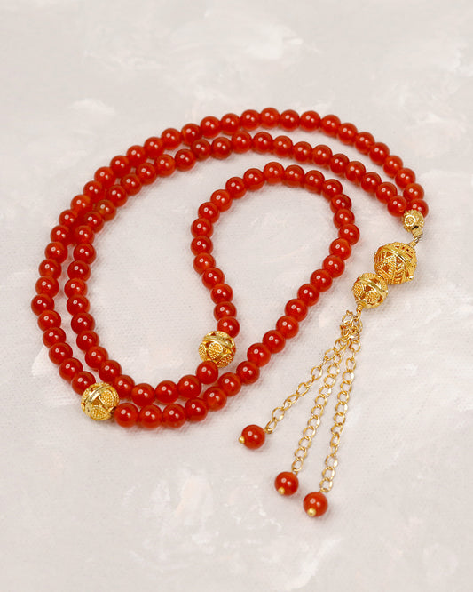 Red Aqeeq Pocket Golden 100 count tasbih